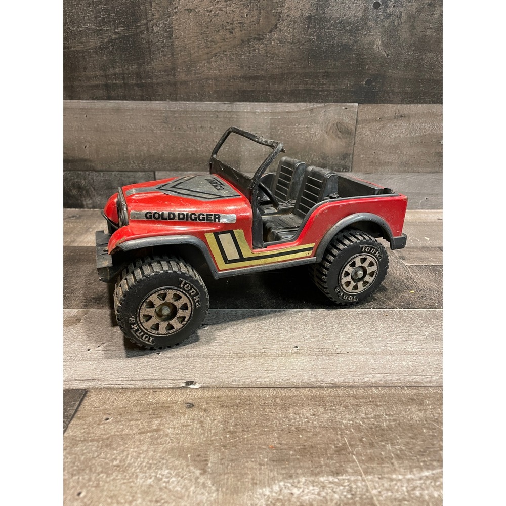 Vintage Tonka Gold Digger Jeep Pressed Steel Red 4x4 Toy Truck Decals